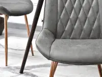 Krzesło pikowane ADEL SZARE Z MIEDZIANYMI NOGAMI - oryginalna tkanina