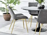 Krzesło tapicerowane ADEL SZARE COWBOY ZŁOTA NOGA - w aranżacji ze stołem CROCUS i konsolą BALI