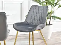 Krzesło tapicerowane ADEL SZARE WELUR NA ZŁOTYCH NOGACH - komfortowa bryła