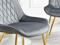 Krzesło tapicerowane ADEL SZARE WELUR NA ZŁOTYCH NOGACH - wyprofilowane siedzisko