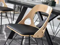 Krzesło ażurowe AIDA z drewna giętego DĄB I CZARNEJ SKÓRY - komfortowe siedzisko