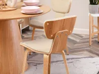 Wygodne krzesło ASALA boucle BEŻOWE - NOGA DĄB - drewniany tył