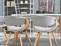 Eleganckie krzesło BENT SZARY-DĄB z drewna giętego i tkaniny - oparcia krzesła