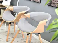 Eleganckie krzesło BENT SZARY-DĄB z drewna giętego i tkaniny - stylowe siedzisko