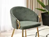 Modne zielone krzesło do kuchni CLARA ZŁOTA PODSTAWA - bryła siedziska