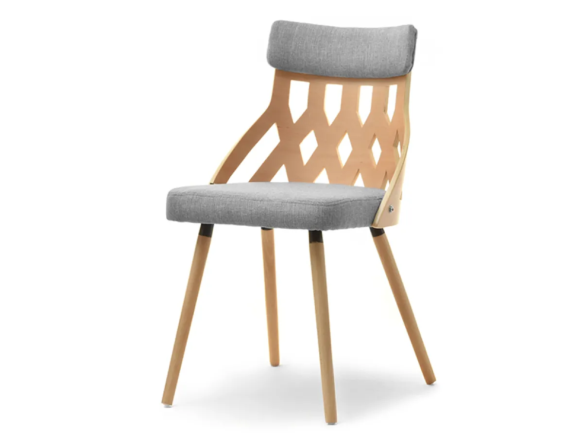 Krzesło CRABI z bukowego drewna giętego i szarej tkaniny