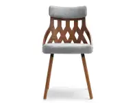 Ażurowe krzesło CRABI z drewna ORZECH + SZARA TKANINA - przód