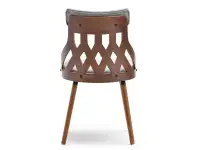 Ażurowe krzesło CRABI z drewna ORZECH + SZARA TKANINA - tył