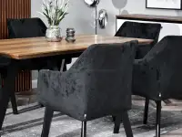 Gabinetowe krzesło DORI WOOD CZARNE WELUR DREWNO - tapicerowany tył siedziska