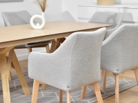Krzesło DORI WOOD POPIEL BOUCLE NOGA DREWNO - tapicerowany tył krzesła