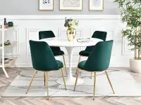 Krzesło glamour DORIS ZIELONE NA ZŁOTYCH NOGACH do jadalni - w aranżacji ze stołem CROCUS