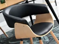 Krzesło z drewna giętego ELINA DĄB + CZARNA SKÓRA - komfortowe siedzisko
