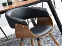 Loftowe krzesło drewniane ELINA ORZECH Z CZARNĄ SKÓRĄ - desognerskie siedzisko