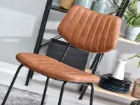 Loftowe krzesło HARIS BRĄZOWE ze skóry z przeszyciami - kofmortowe siedzisko