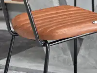Loftowe krzesło HARIS BRĄZOWE ze skóry z przeszyciami - wygodne siedzisko