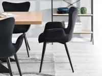 Krzesło fotel pikowany KAMAL CZARNY aksamitny do jadalni - profil