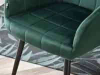 Kubełkowe krzesło LOGAN BUTELKOWA ZIELEŃ NA CZARNEJ NODZE - welurowa tkanina