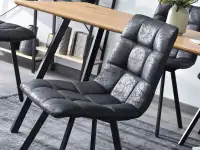 Krzesło LUGO CZARNE pikowane z tkaniny antic + metalowe nogi - komfortowe siedzisko