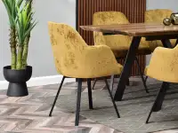 Krzesło fotelowe LUI ROT MUSZTARDOWE - CZARNE - tapicerowany tył siedziska