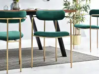 Krzesło z podłokietnikami MALAGA ZIELONE ze złotymi nogami - przód w aranżacji
