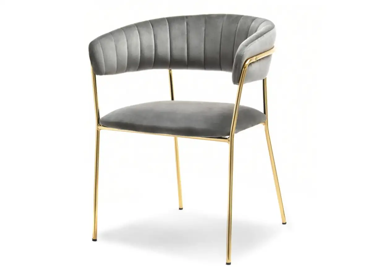 Krzesło glamour MALE SZARY welur ze złotym steżalem