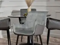 Krzesło z podłokietnikami MAURIZ SZARE welur i ekoskóra - komfortowe siedzisko