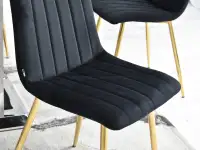 Krzesło MEGAN CZARNE welurowe glamour na złotej nodze - miękkie siedzisko