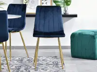 Krzesło MEGAN GRANATOWE welurowe glamour na złotej nodze - nowoczesna forma