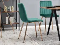 Krzesło glamour MEGAN ZIELONE welurowe na miedzianej nodze - starannie wykonane krzesło