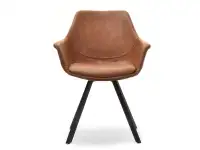 Loftowe krzesło MIRA z BRĄZOWEJ skóry eko + czarne nogi - przód