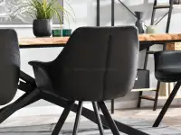 Krzesło MIRA z podłokietnikami tapicerowane CZARNĄ skórą eko - subtelny tył