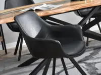 Krzesło MIRA z podłokietnikami tapicerowane CZARNĄ skórą eko - wygodne siedzisko