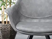 Krzesło z podłokietnikami MIRA SZARE ze skóry + czarna noga - komfortowe podłokietniki