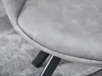 Krzesło z podłokietnikami MIRA SZARE ze skóry + czarna noga - miękkie siedzisko
