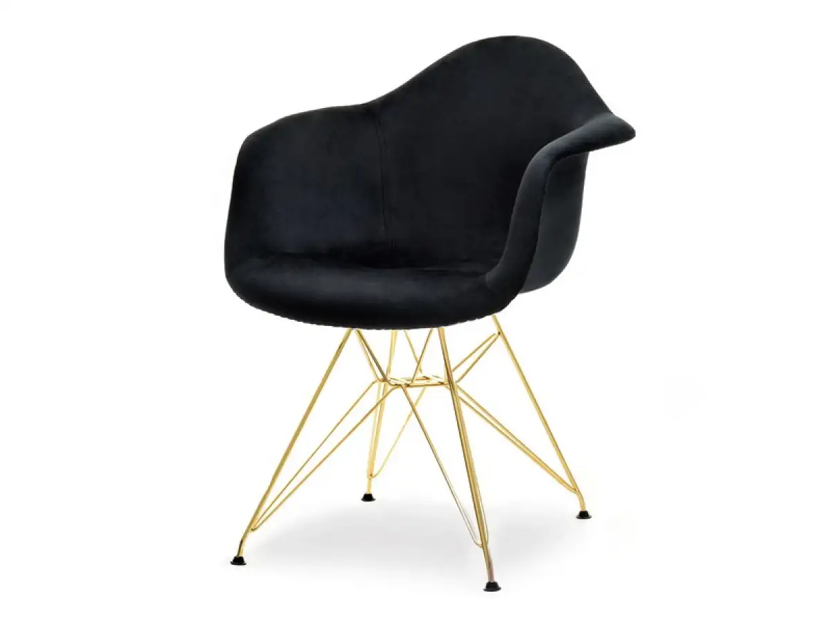 Krzesło MPA ROD TAP CZARNE kubełkowe glamour + złota noga