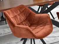 Krzesło aksamitne z podłokietnikami NADIA MIEDŹ + CZARNY - nowoczesna forma