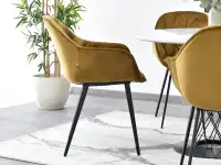 Krzesło glamour SABA ZŁOTE pikowane jajo z weluru do jadalni - profil