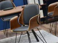 Krzesło SILA ORZECH-CZARNY drewno gięte na drucianej nodze - siedzisko