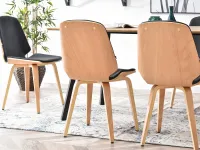 Krzesło drewniane VINCE tapicerowany skórą CZARNY + BUK - tył krzesła