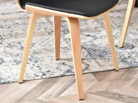 Krzesło drewniane VINCE tapicerowany skórą CZARNY + BUK - stabilna podstawa