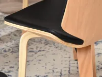 Krzesło drewniane VINCE tapicerowany skórą CZARNY + BUK - drewniany stelaż