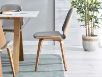 Krzesło VINCE z bukowego drewna gięte i szarej tkaniny - designerska linia