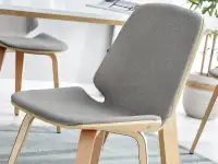 Krzesło VINCE z bukowego drewna gięte i szarej tkaniny - komfortowe siedzisko