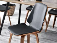 Drewniane krzesło VINCE ORZECH - CZARNA SKÓRA - eko-skóra