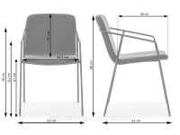 Krzesło minimalistyczne AGNAR SZARE - METALOWY STELAŻ - wymiary