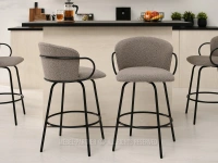 Krzesło barowe tapicerowane SIMON BEŻ BOUCLE - CZARNY - funkcjonalne hokery do kuchni