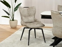 Krzesło BEŻOWE z rączką RACHEL - CZARNE NOGI - wygodne siedzisko z poduszką