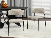 Krzesło BEŻOWE z tkaniny boucle NILDA - CZARNY STELAŻ - wygodne krzesło do stołu