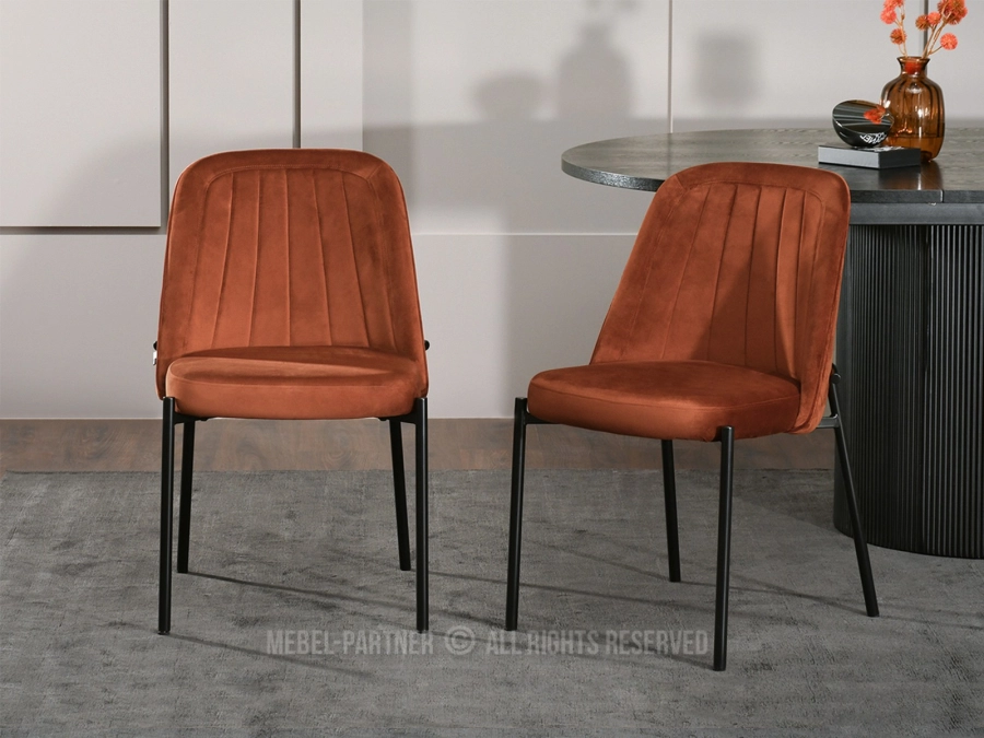 Tapicerowane krzesło do jadalni MIEDZIANY ERNEST CZARNY - nowoczesny design welurowych krzeseł