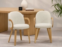 Krzesło drewniane tapicerowane tkaniną MARTIN JASNY BEŻ - DĄB - designerskie krzesło z podłokietnikami
